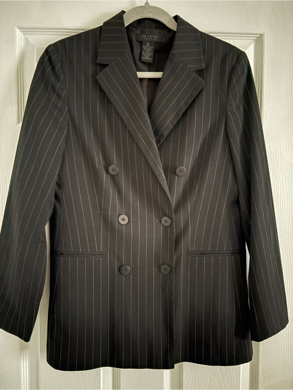 The Limited Women’s Black Pinstripe Double-Breasted Blazer